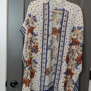 Max Studio Floral Print Top with Orange and Black Accents